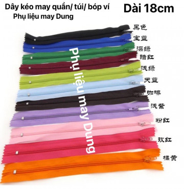 dây kéo tồn kho may quần/ túi ví dài 18cm